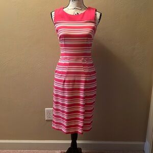 Lands’ End pink and white striped sheath dress